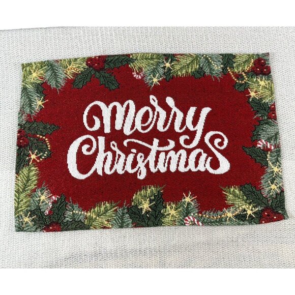 Set of 5 Tapestry Placemats,13"x19", MERRY CHRISTMAS IN PINE TREES Holly FRAME - Picture 1 of 7